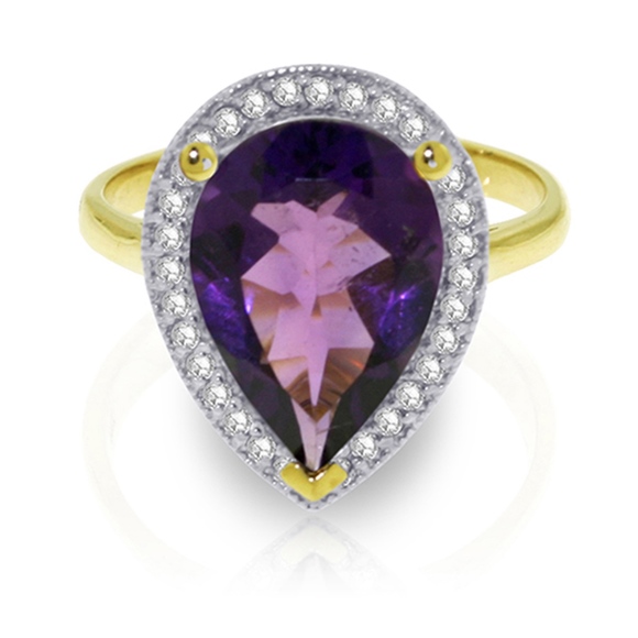 GOLD RING WITH NATURAL DIAMONDS & AMETHYST